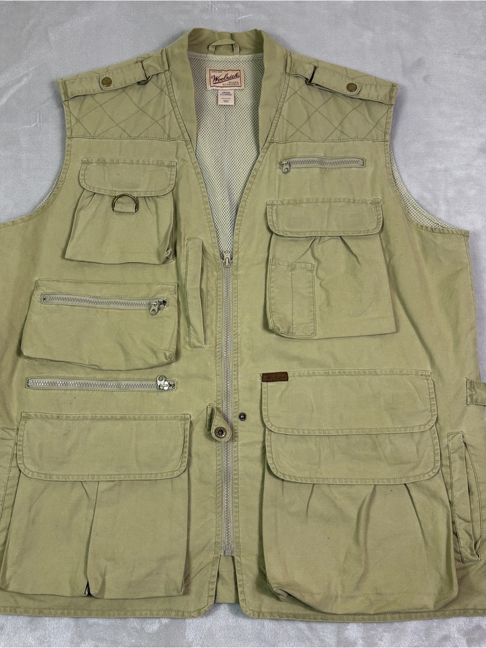 Vintage Woolrich Vest Mens XL Tan Safari Hunting Fishing Tactical Utility 90s